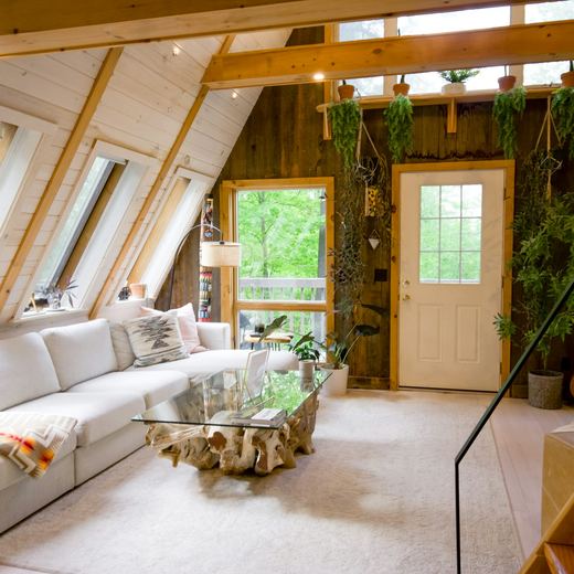The loft under the skylights, door onto the deck